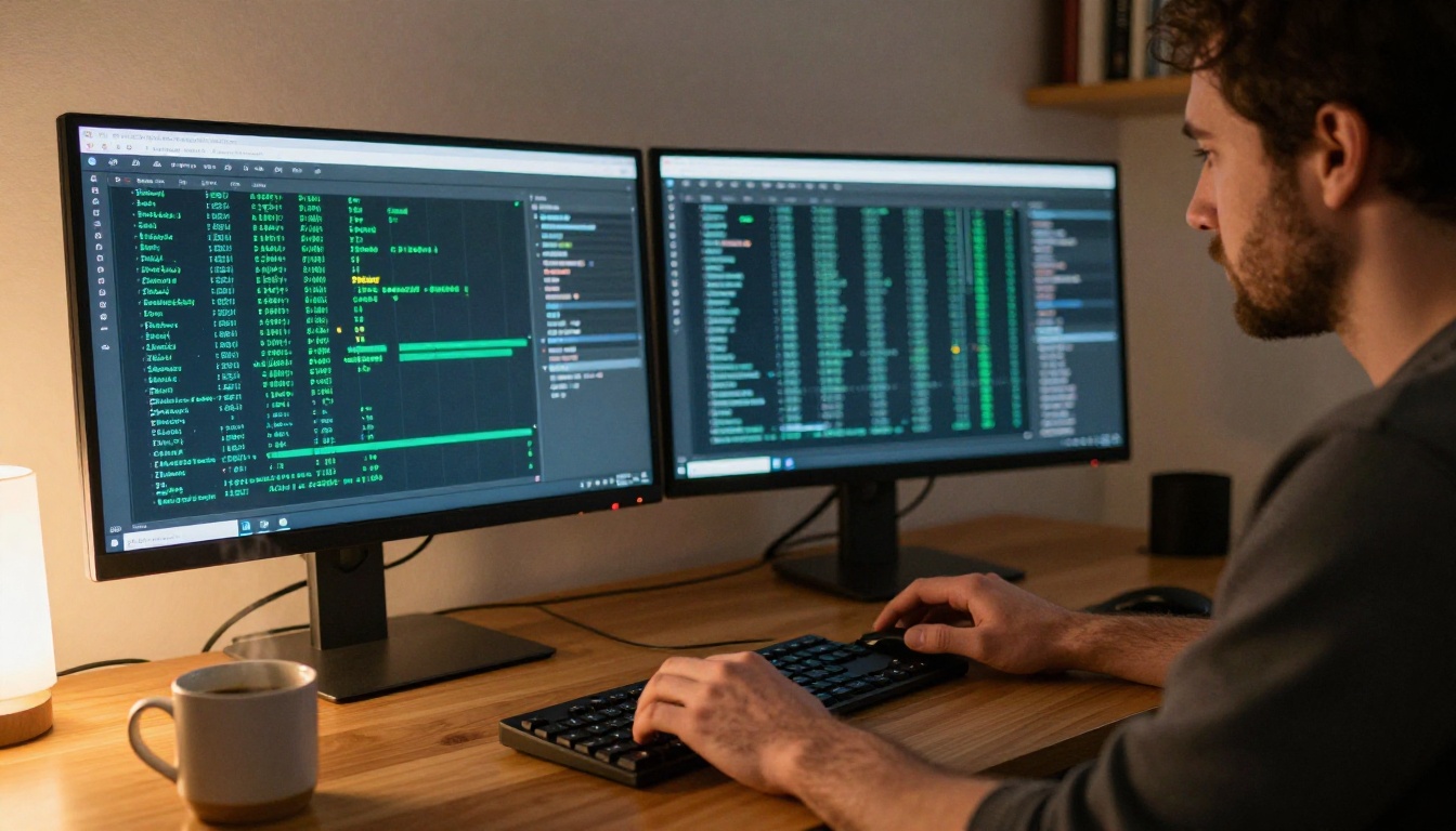 A developer comparing two AI terminal windows on dual monitors