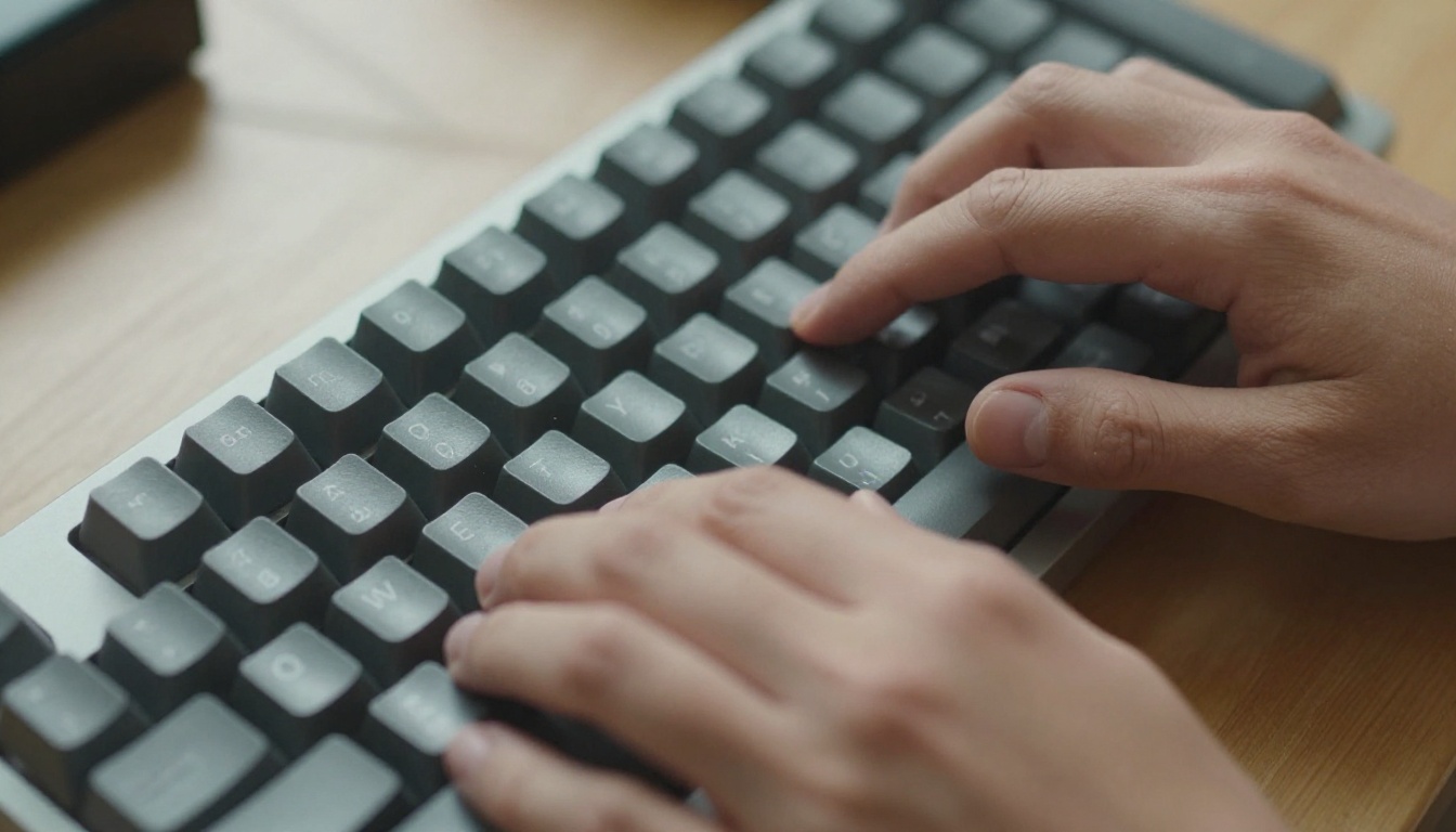 Developer typing on a mechanical keyboard in natural daylight