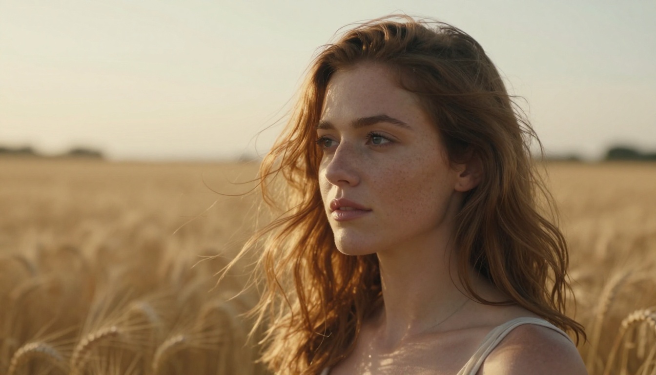 Portrait of a woman in a golden wheat field at dusk Portrait of a woman in a golden wheat field at dusk