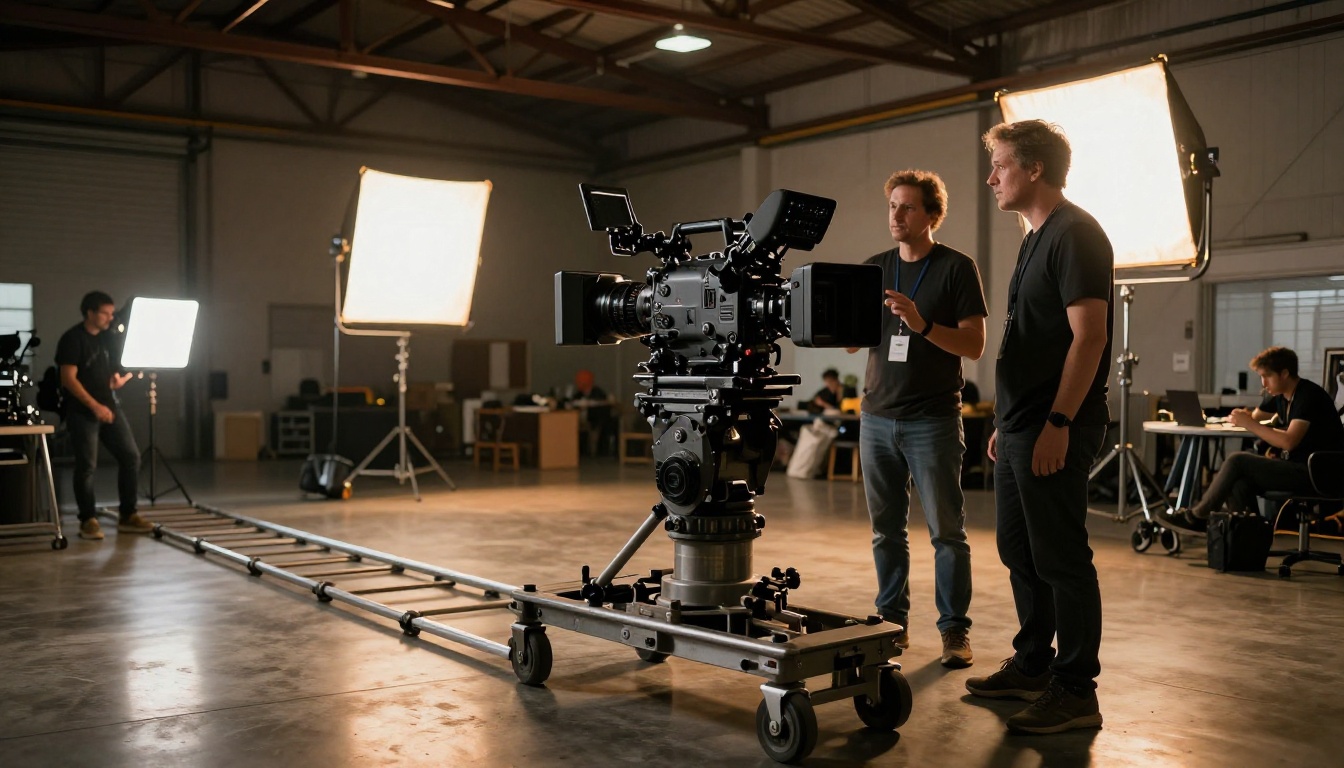 Professional cinema camera setup on a film production set Professional cinema camera setup on a film production set