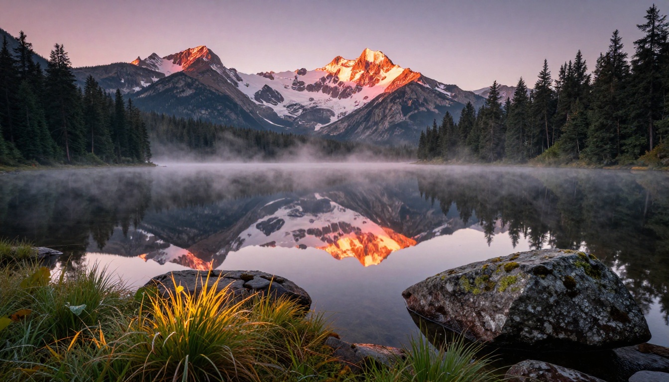 Photorealistic mountain lake at sunrise generated with FLUX.2 Max