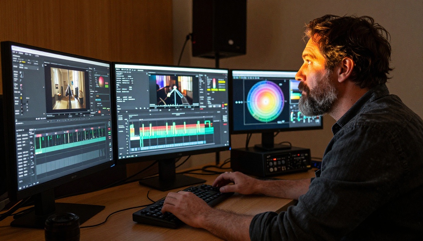 Professional colorist at a DaVinci Resolve suite Professional colorist at a DaVinci Resolve suite