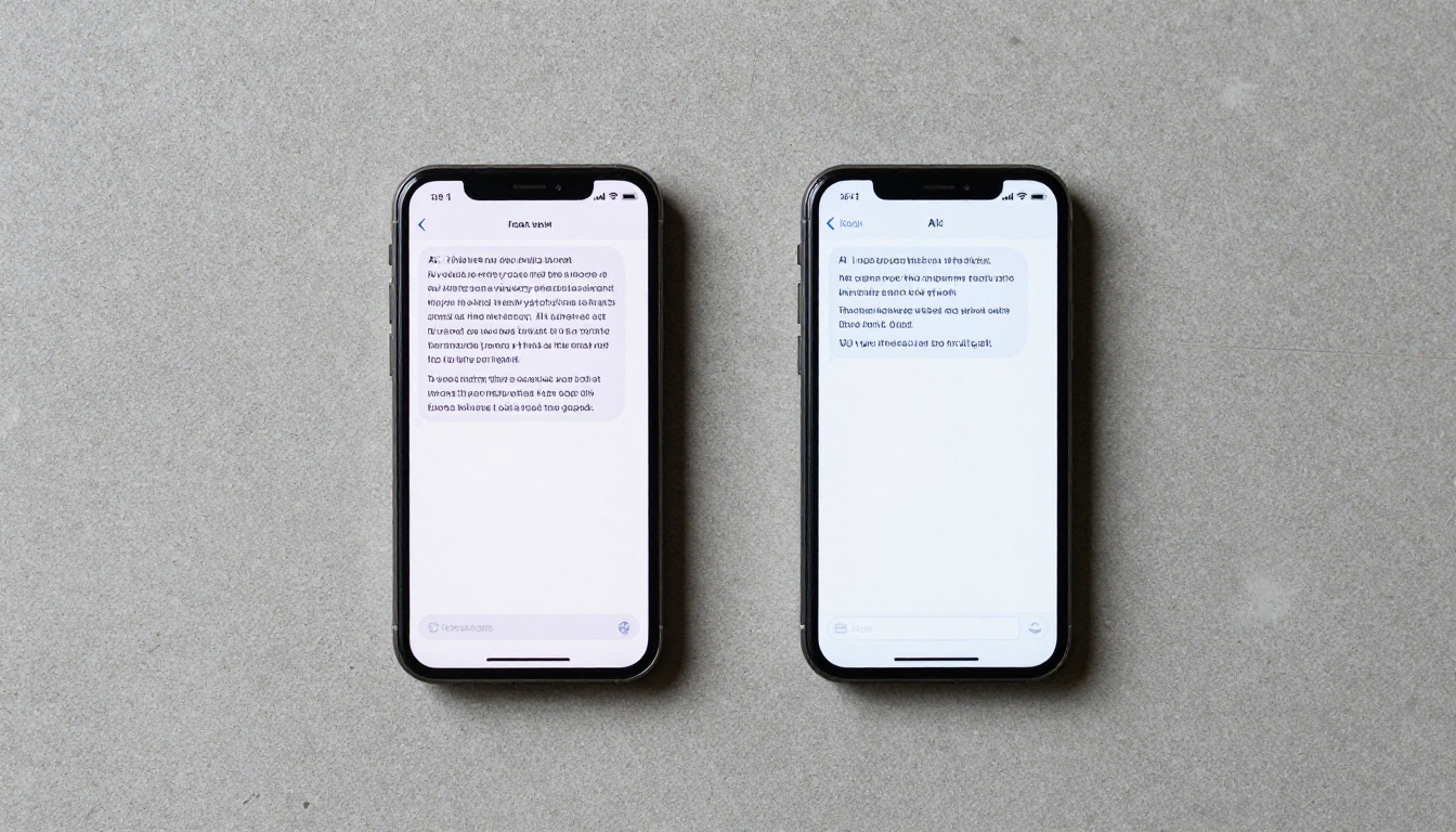 Two smartphones side by side showing AI chatbot response speed differences