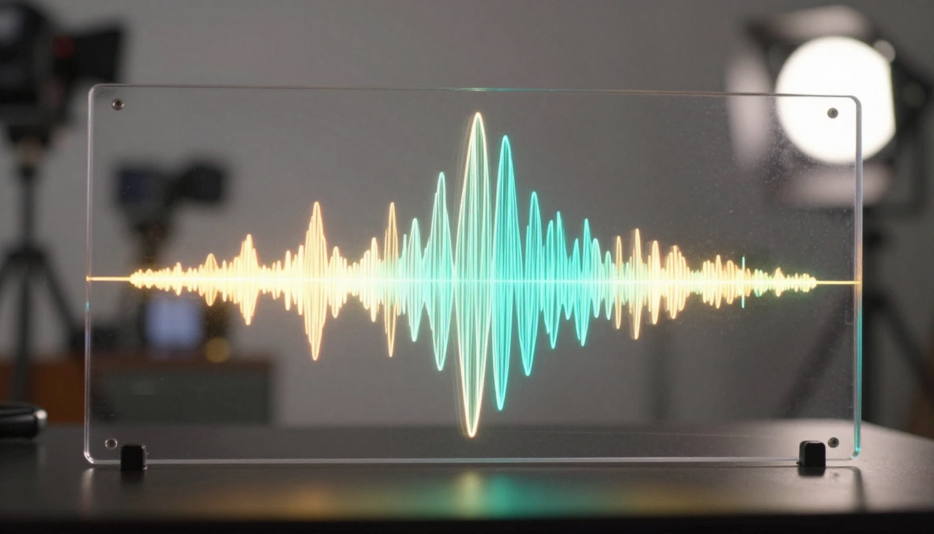 AI audio waveform visualization on transparent OLED panel AI audio waveform visualization on transparent OLED panel