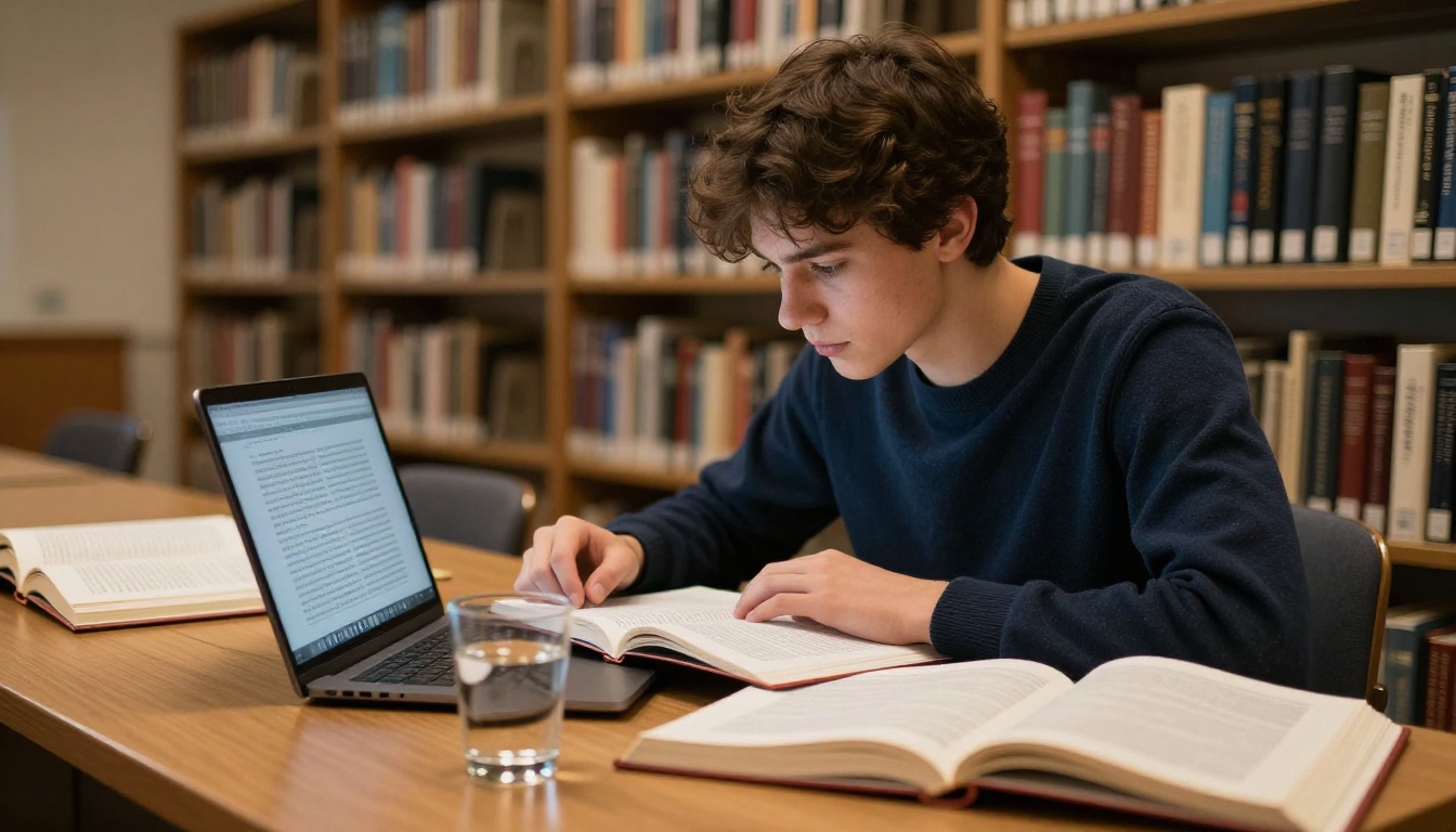 Student at laptop in sunlit dormitory room