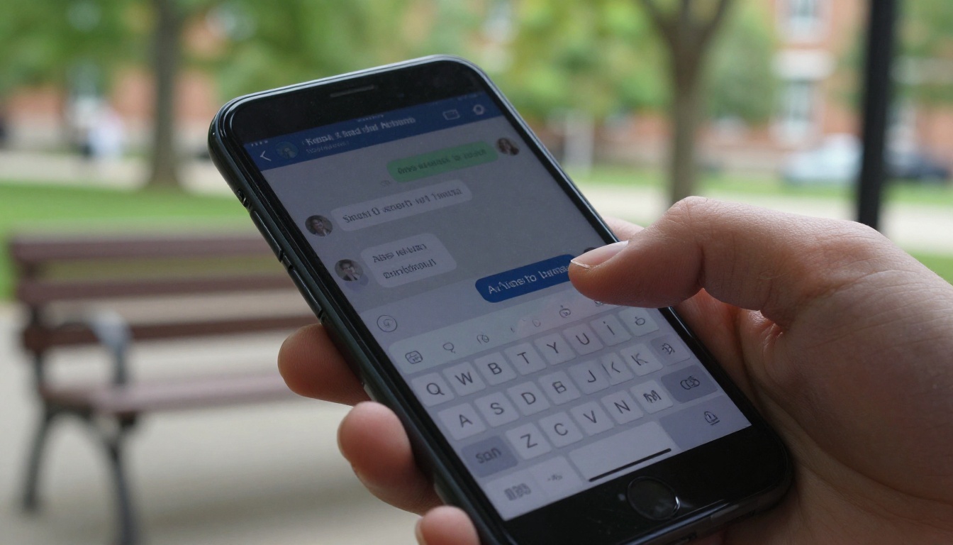 Student checking AI chat on a phone on campus