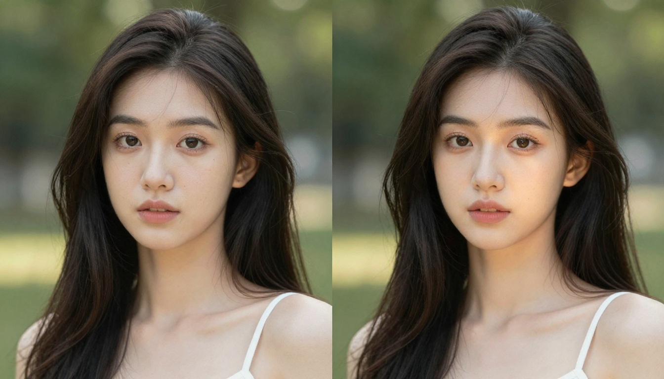 Portrait comparison showing original busy background versus clean AI background removal result Portrait comparison showing original busy background versus clean AI background removal result