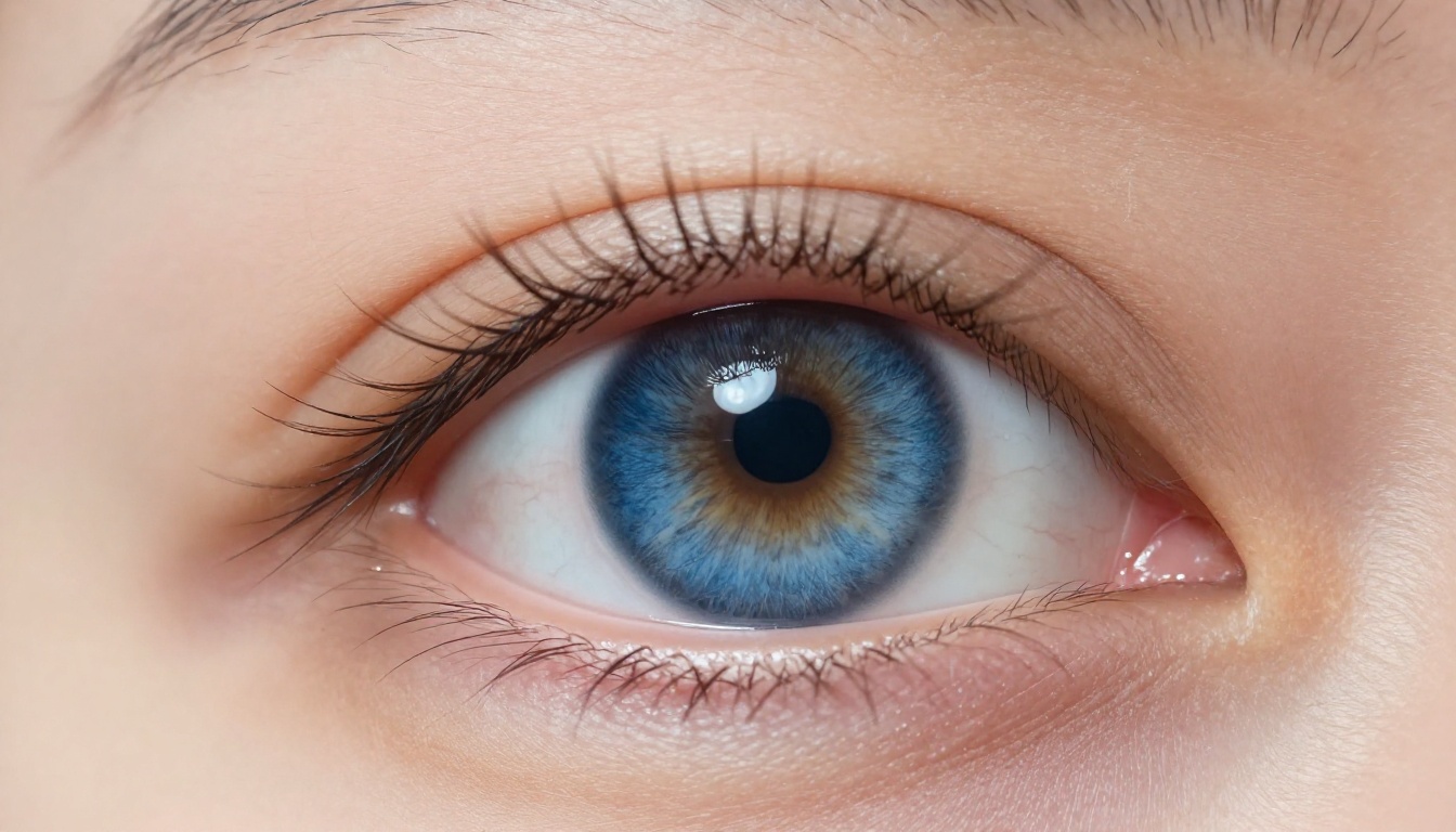 Eye detail showing razor-sharp iris, catchlight, and individual eyelashes rendered with AI precision