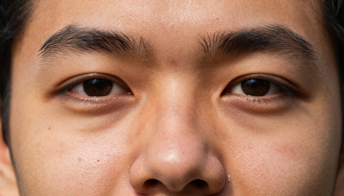 Extreme close-up demonstrating pore-level skin texture synthesis with natural lighting variation