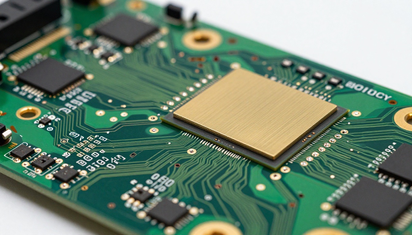 Close-up macro photograph of modern AI GPU circuit board hardware