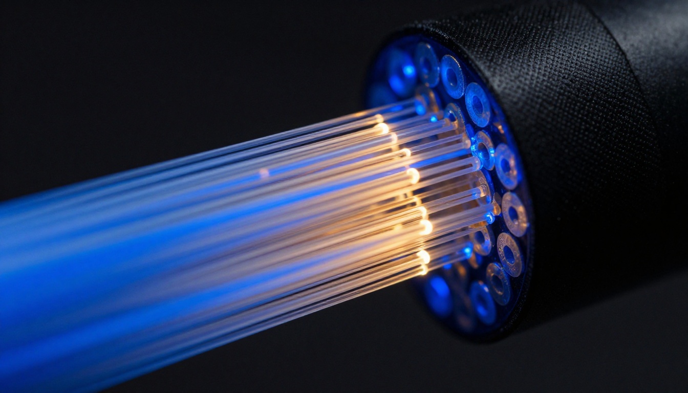 Fiber optic cable bundle cross-section showing competing data streams