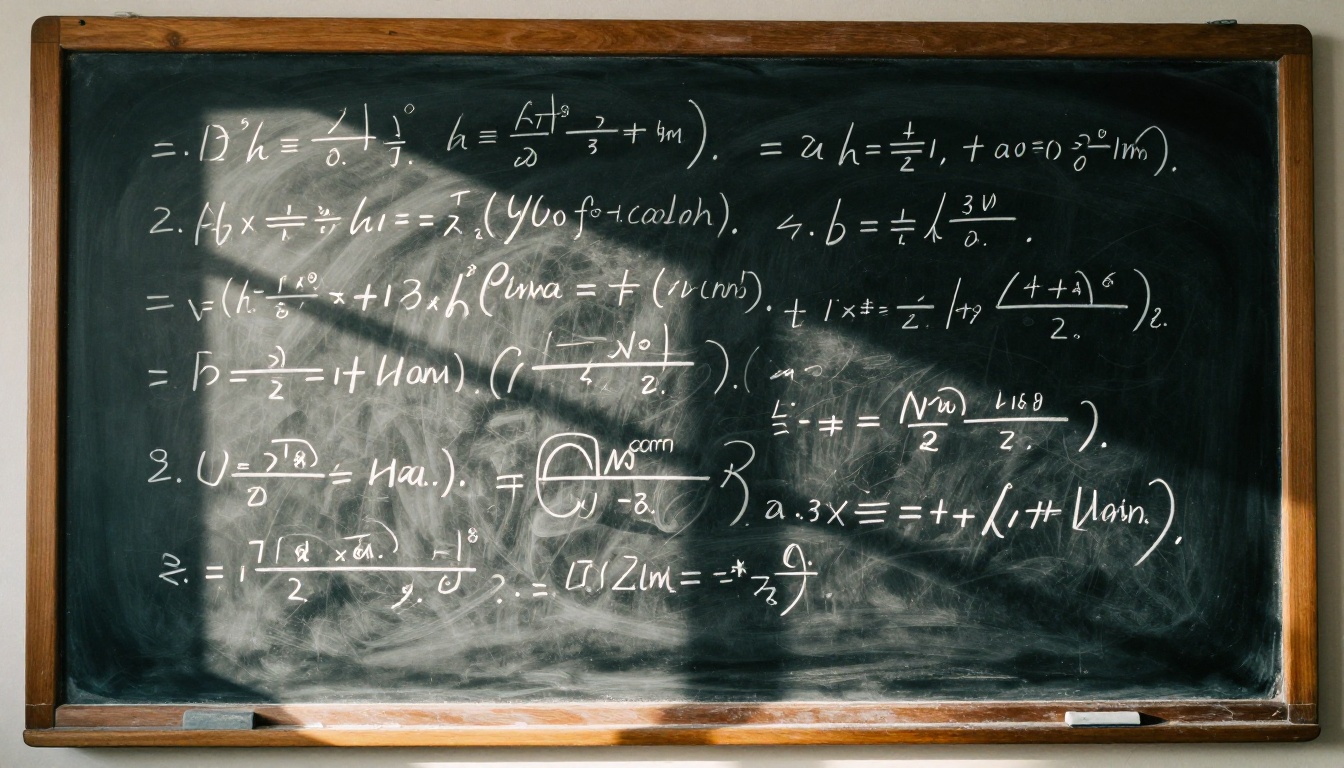 Chalkboard covered in mathematical equations and logical proofs