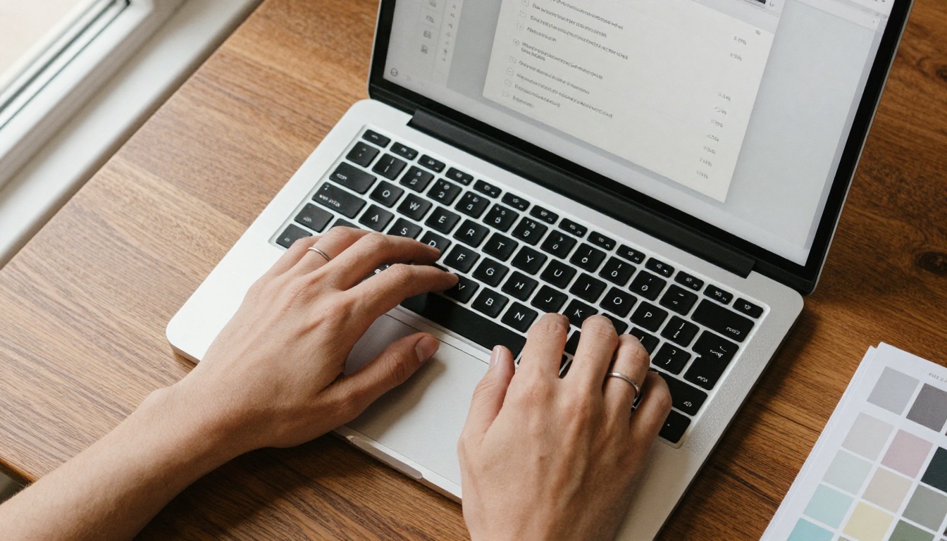 A designer's hands selecting the embed fonts option in a PDF export dialog on a laptop A designer's hands selecting the embed fonts option in a PDF export dialog on a laptop