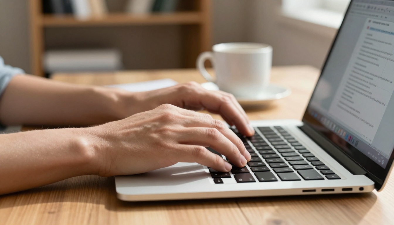 Person optimizing PDF compression on laptop at home office