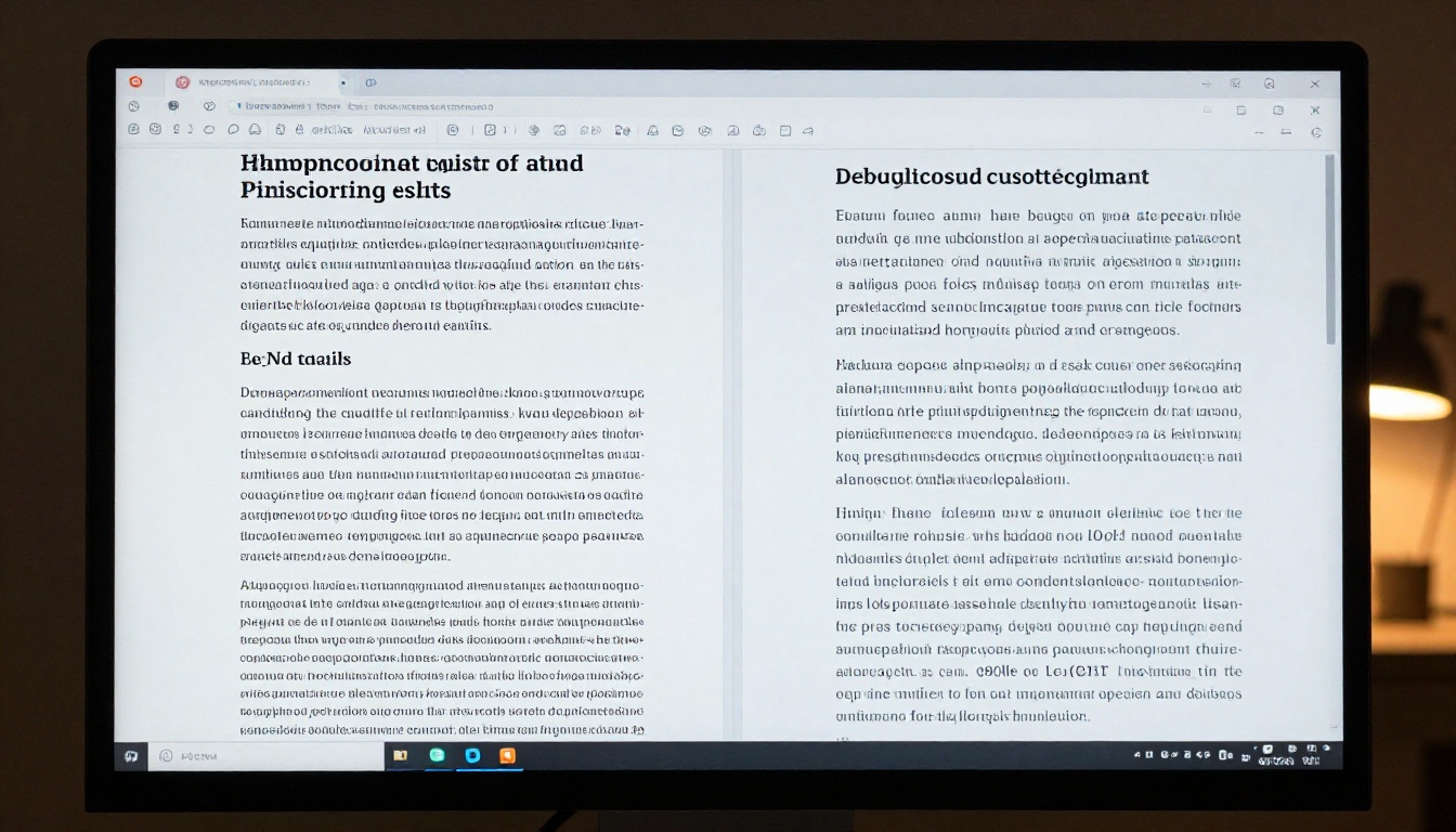 Monitor showing two PDF pages side by side comparing image quality Monitor showing two PDF pages side by side comparing image quality