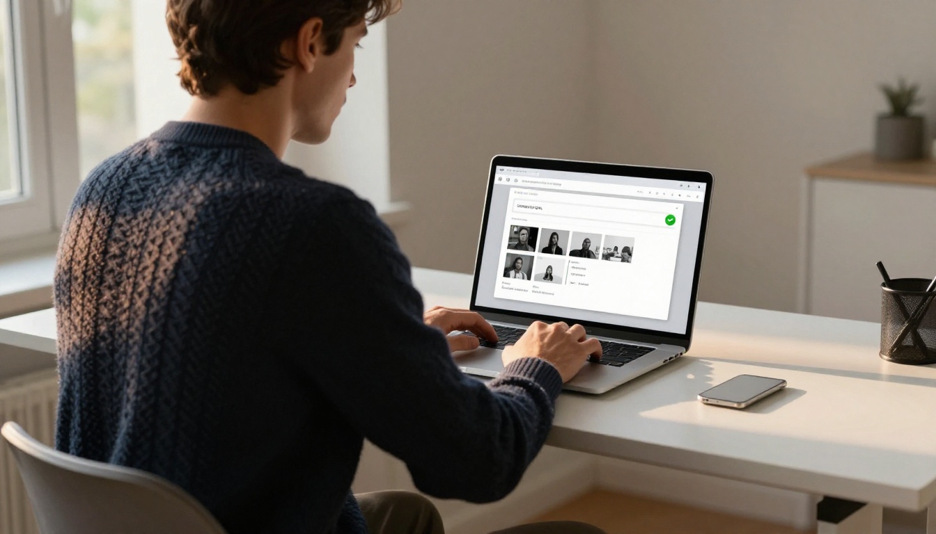 Man at white standing desk viewing successful PDF upload on a flipbook creation platform
