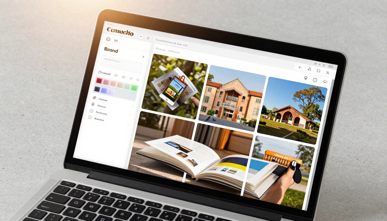 Laptop screen showing flipbook customization interface with color picker open and page-curl product catalog preview