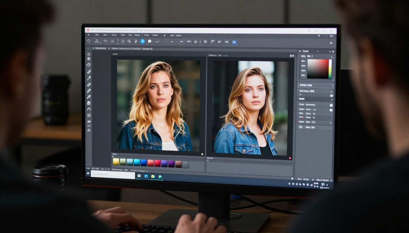 Designer adjusting PDF color export settings on monitor