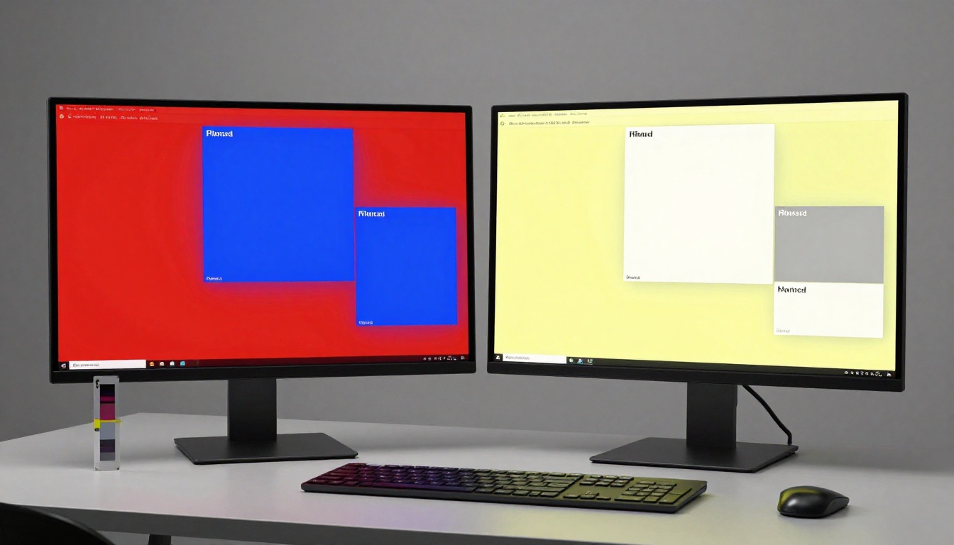 Two monitors side by side showing color difference in the same flipbook