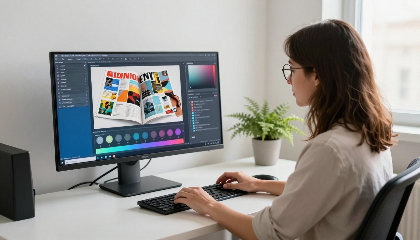 Designer adjusting RGB color sliders on monitor