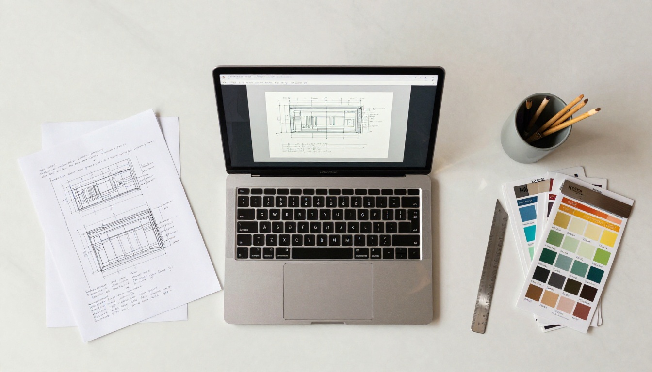 Aerial overhead view of a creative workspace with PDF page layouts and handwritten margin annotations Aerial overhead view of a creative workspace with PDF page layouts and handwritten margin annotations