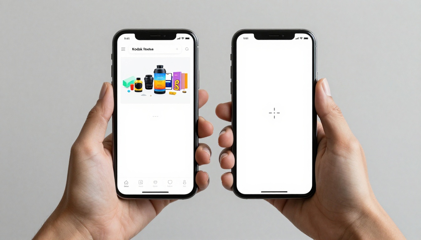 Two smartphones side by side showing fast-loaded content versus blank loading screen