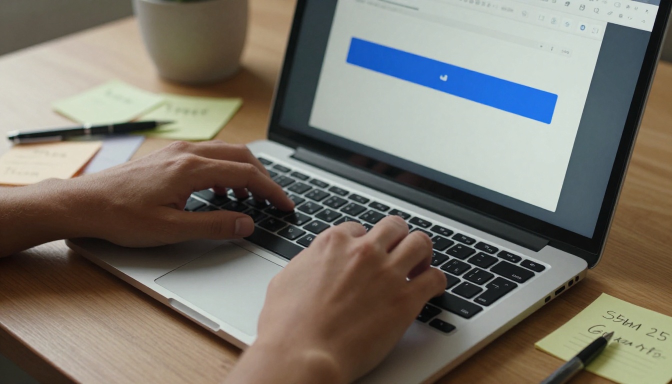 Hands dragging a video file onto a browser upload zone with sticky notes scattered on desk