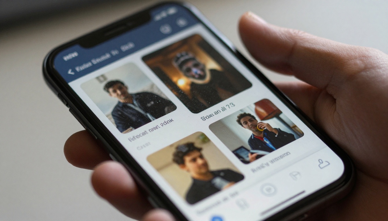 Close-up macro of a smartphone screen showing a broken distorted flipbook page layout
