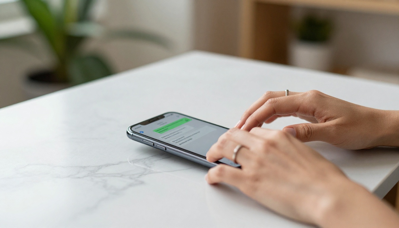Woman's hands composing a WhatsApp message on a smartphone