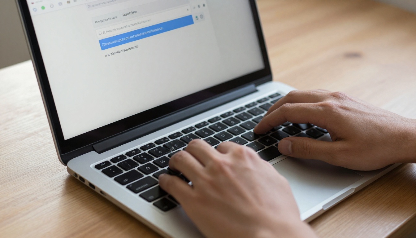 Close-up of a person copying a URL from a browser address bar on a laptop