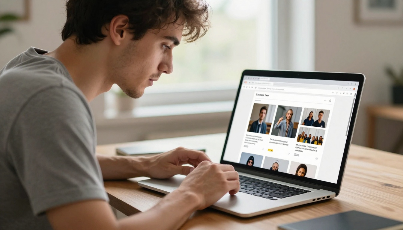 Man adjusting flipbook settings on a laptop showing the web dashboard with thumbnail upload panel visible
