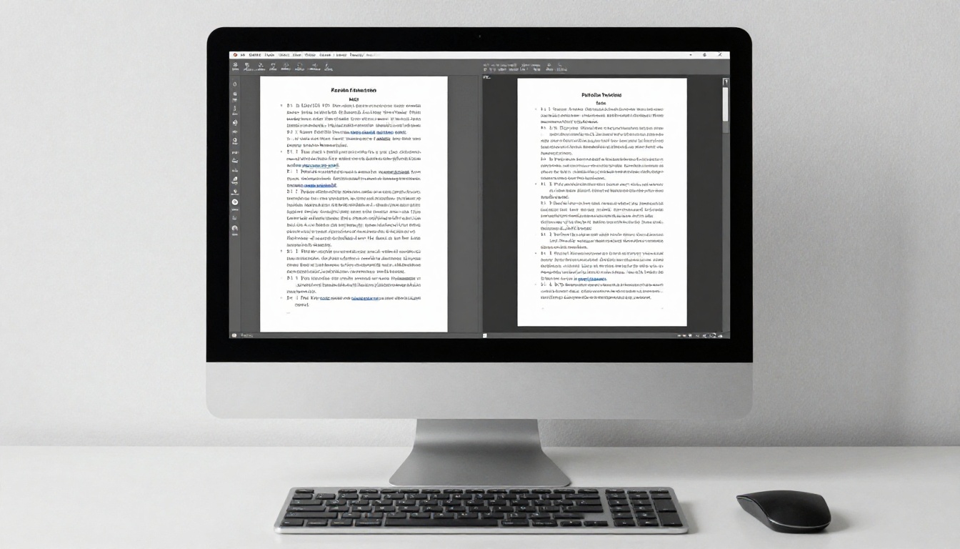 Computer monitor showing a side-by-side comparison of an original PDF versus an optimized compressed PDF Computer monitor showing a side-by-side comparison of an original PDF versus an optimized compressed PDF