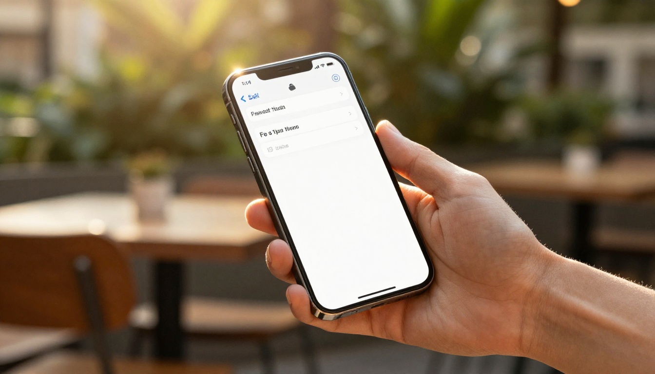 iPhone displaying Safari with flipbook audio muted at a cafe