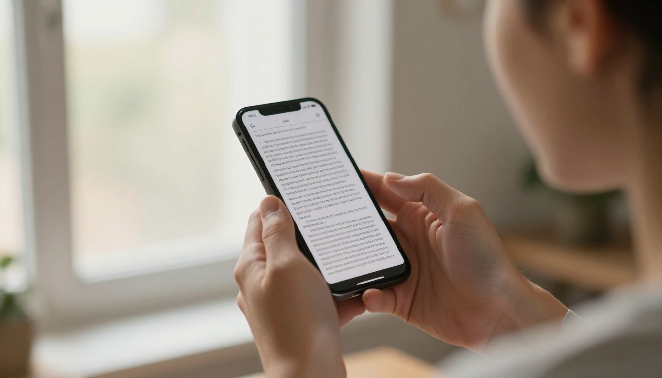 Person holding a smartphone displaying a readable digital flipbook