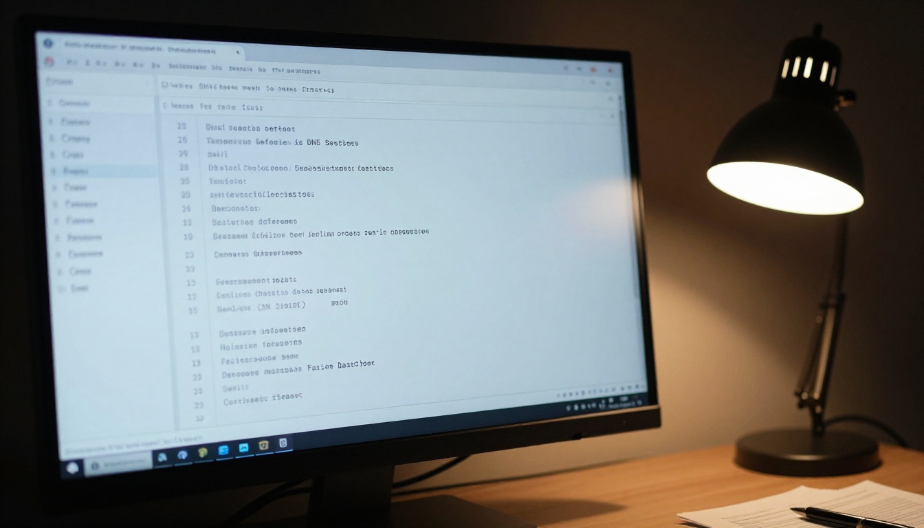 DNS configuration page on a desktop monitor in a dim home office