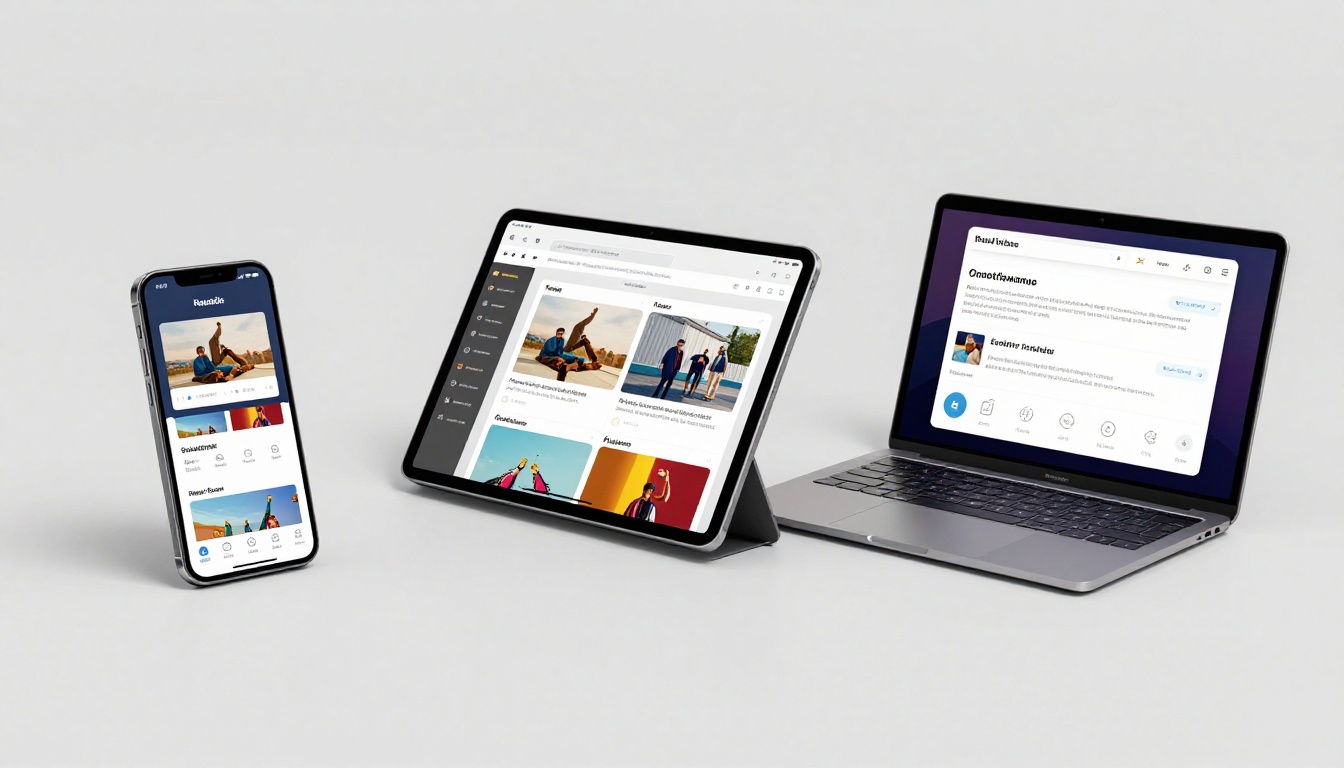 Three devices showing the same flipbook working perfectly across smartphone tablet and laptop