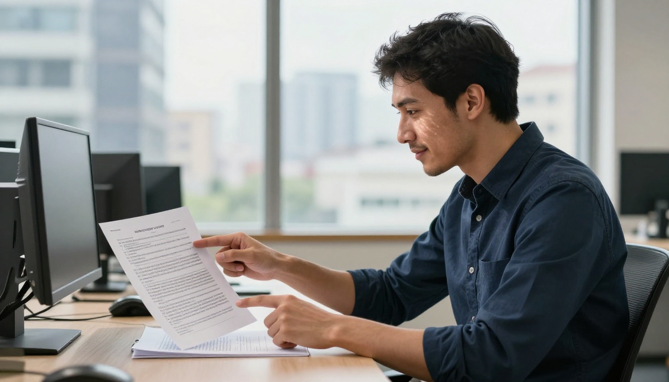 Professional man comparing two documents side by side, one with garbled text and one correctly rendered, pointing to the fixed version with relief Professional man comparing two documents side by side, one with garbled text and one correctly rendered, pointing to the fixed version with relief