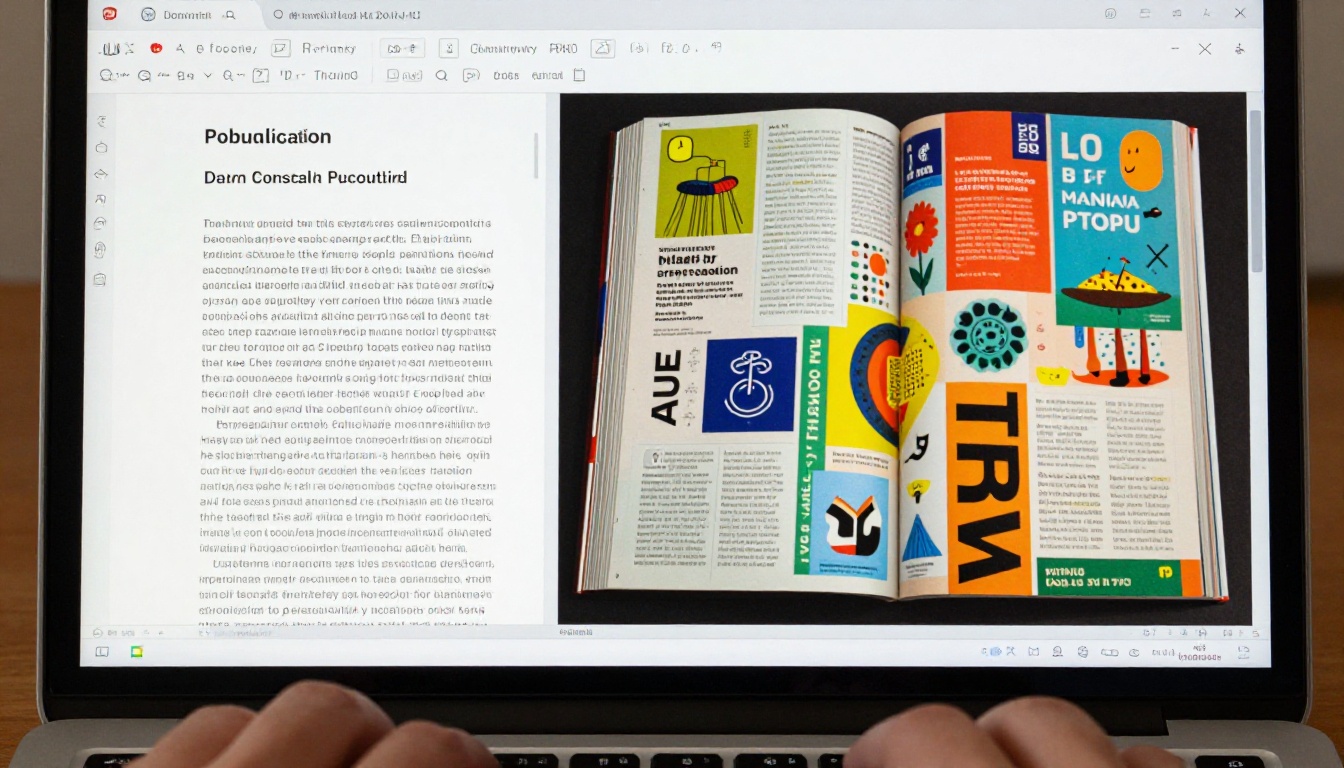 Laptop screen showing split PDF and flipbook preview side by side