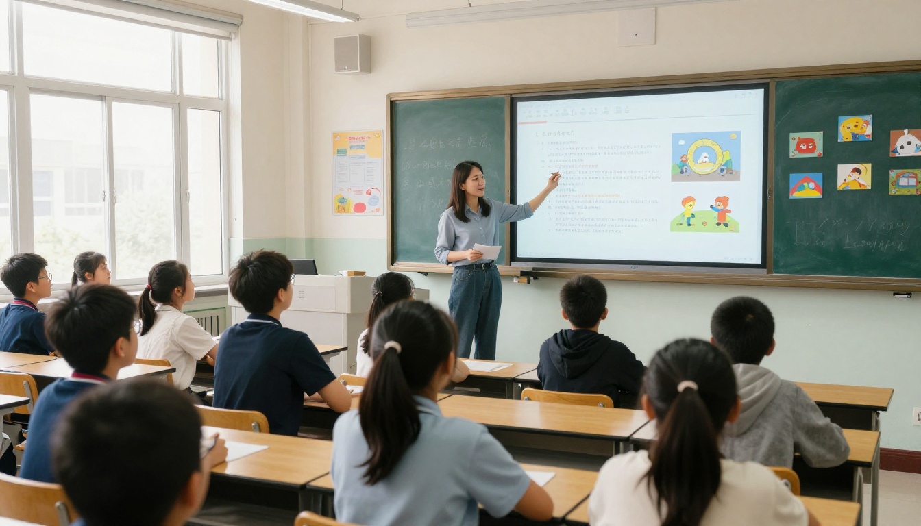 Teacher presenting flipbook in classroom