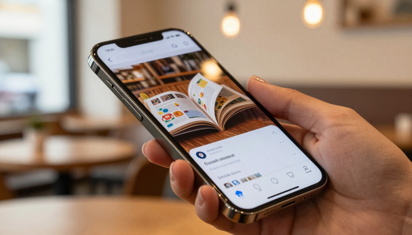 Person viewing a flipbook on iPhone in mobile Safari browser