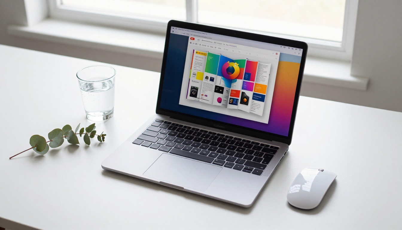 Firefox browser showing a digital flipbook in an aerial flat-lay desk setup