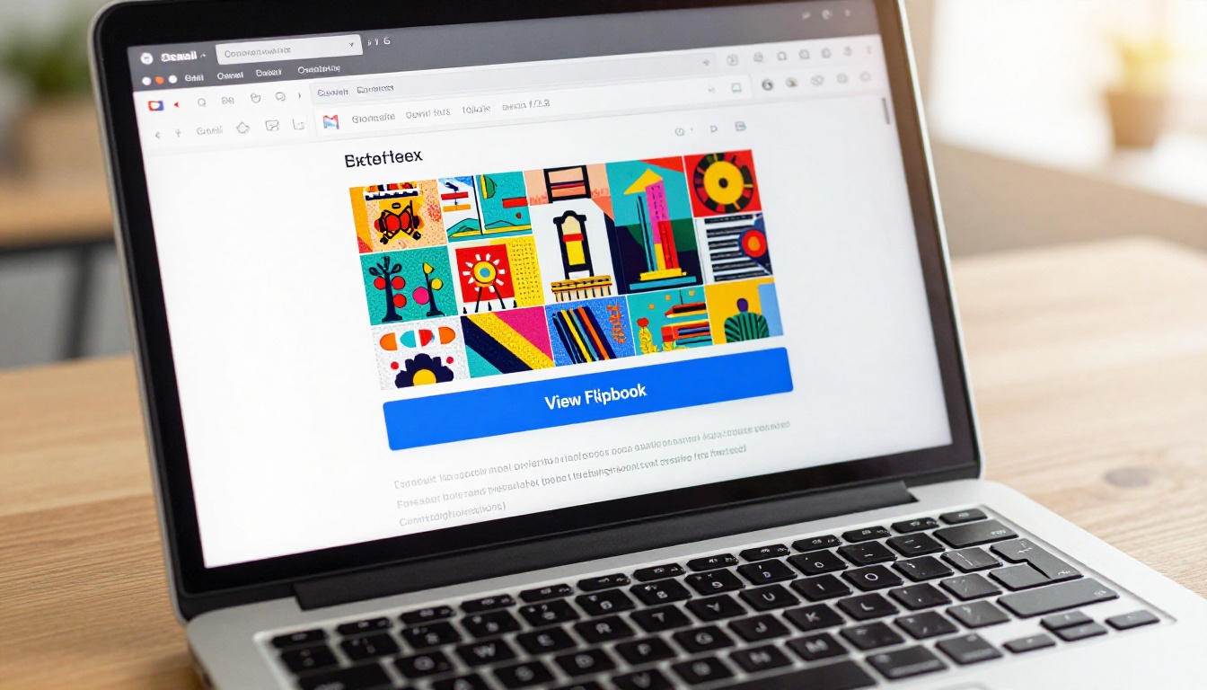 Email client showing a flipbook preview thumbnail with a call-to-action link button