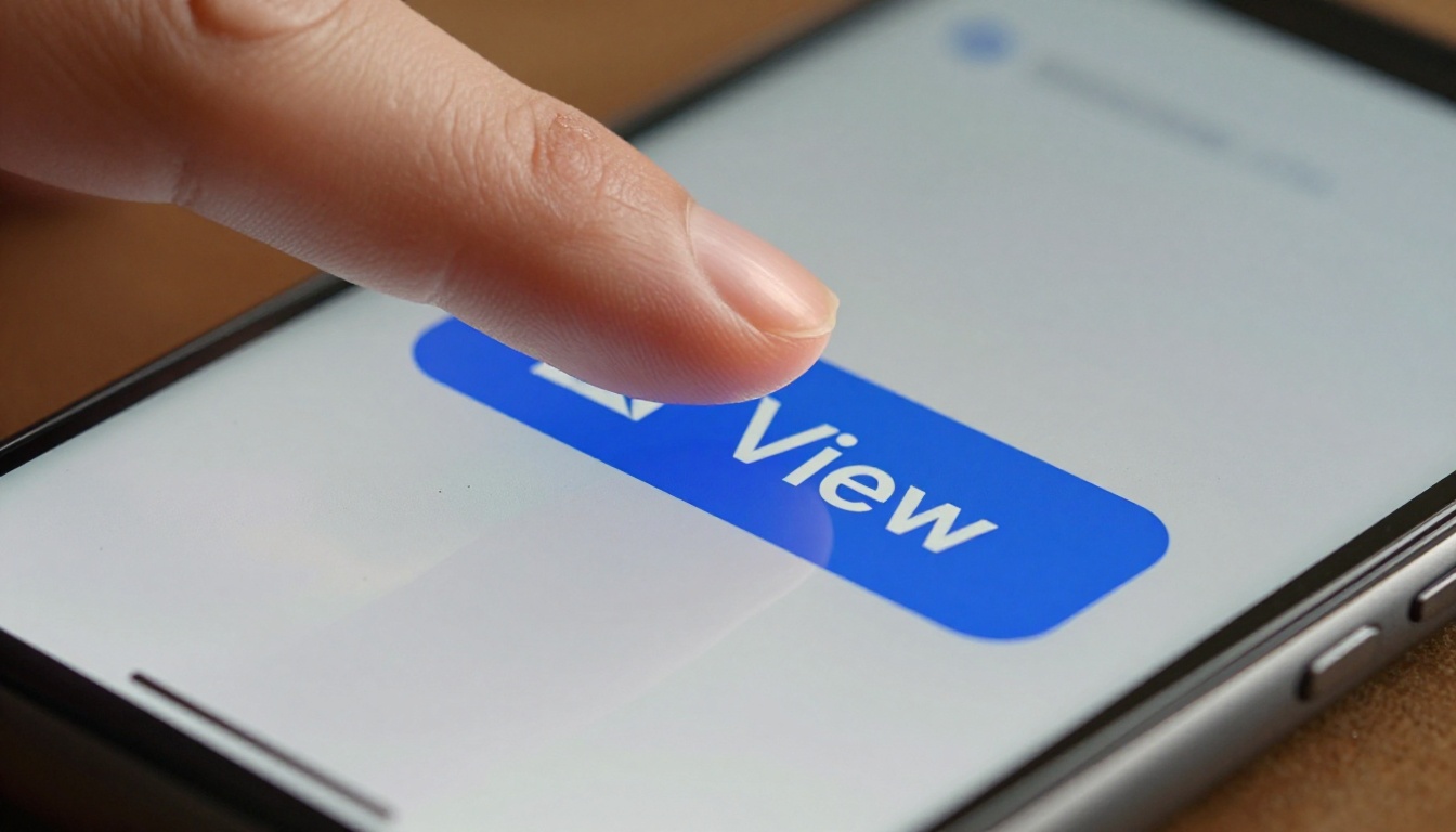 Macro close-up of a finger hovering above a smartphone screen about to tap a blue call-to-action button in an email interface
