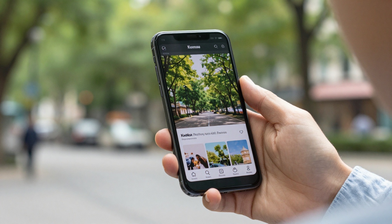 Smartphone displaying digital flipbook in mobile browser in outdoor setting