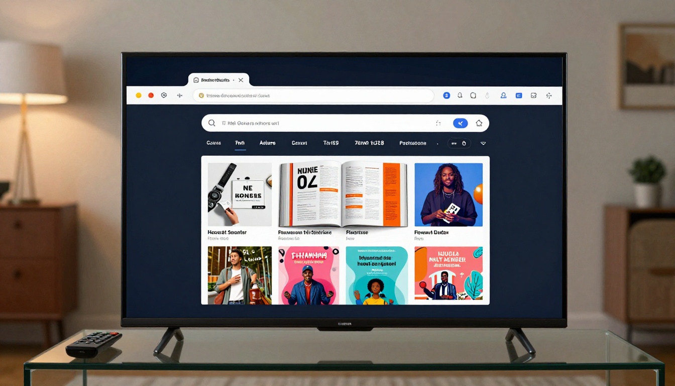 Smart TV built-in browser displaying a flipbook publication on screen Smart TV built-in browser displaying a flipbook publication on screen