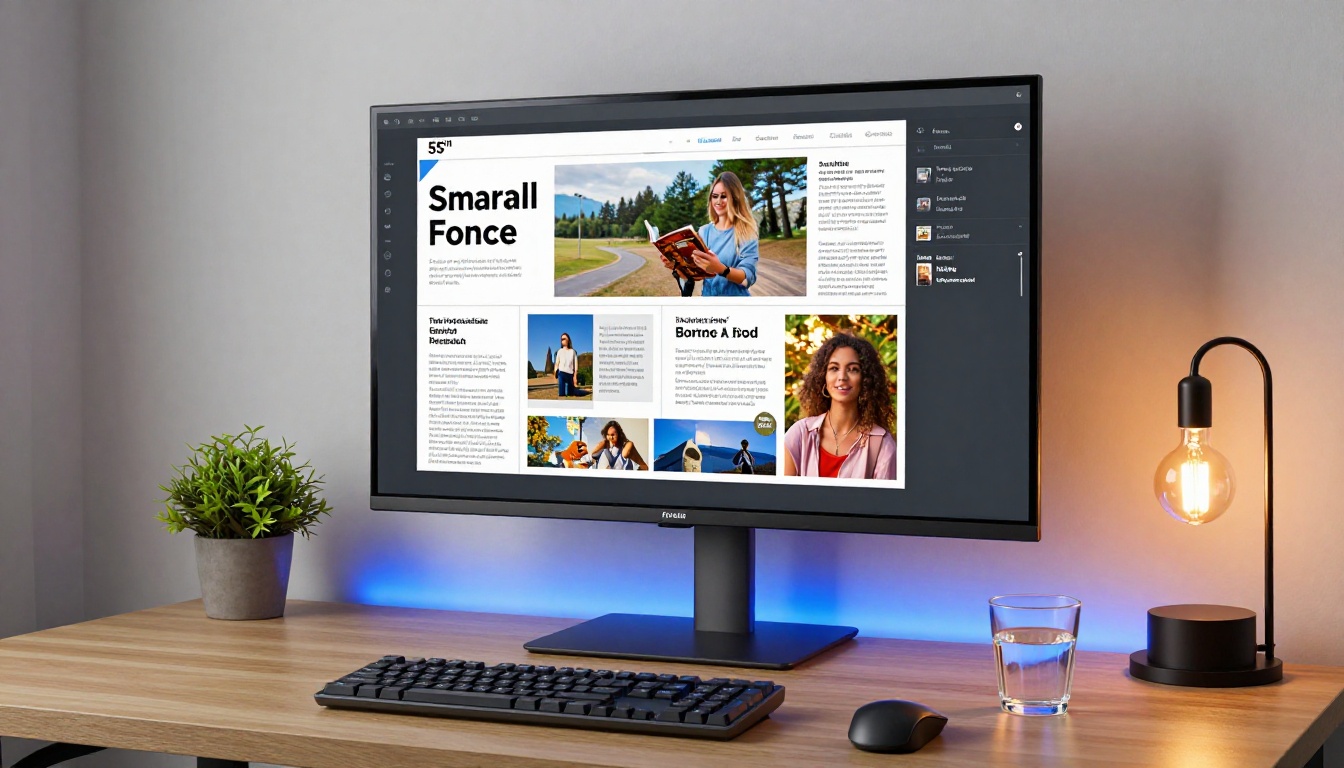 Modern home office Smart TV displaying a digital magazine flipbook used as a presentation screen