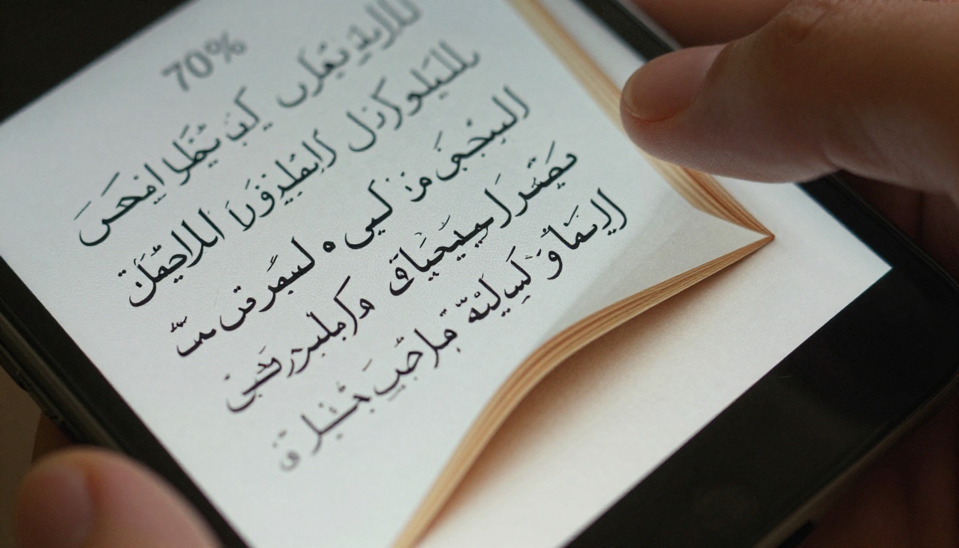 Close-up macro of smartphone screen displaying Persian Farsi flipbook with page curl effect Close-up macro of smartphone screen displaying Persian Farsi flipbook with page curl effect