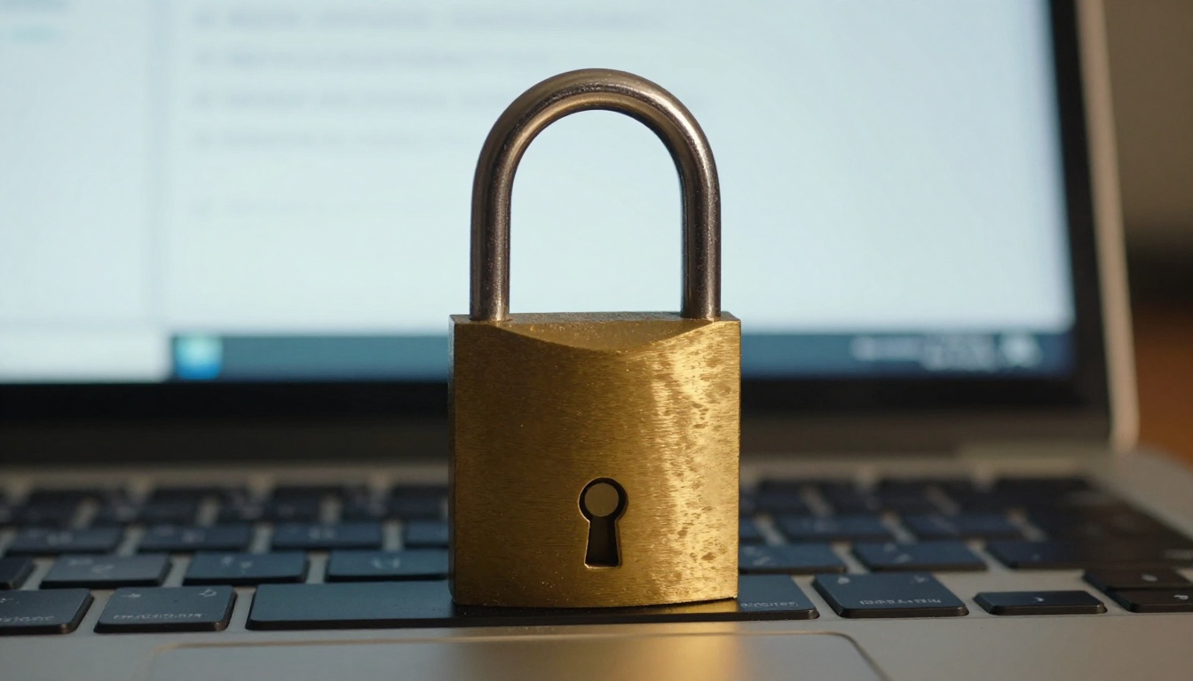 Padlock on a laptop keyboard symbolizing digital security and document protection Padlock on a laptop keyboard symbolizing digital security and document protection