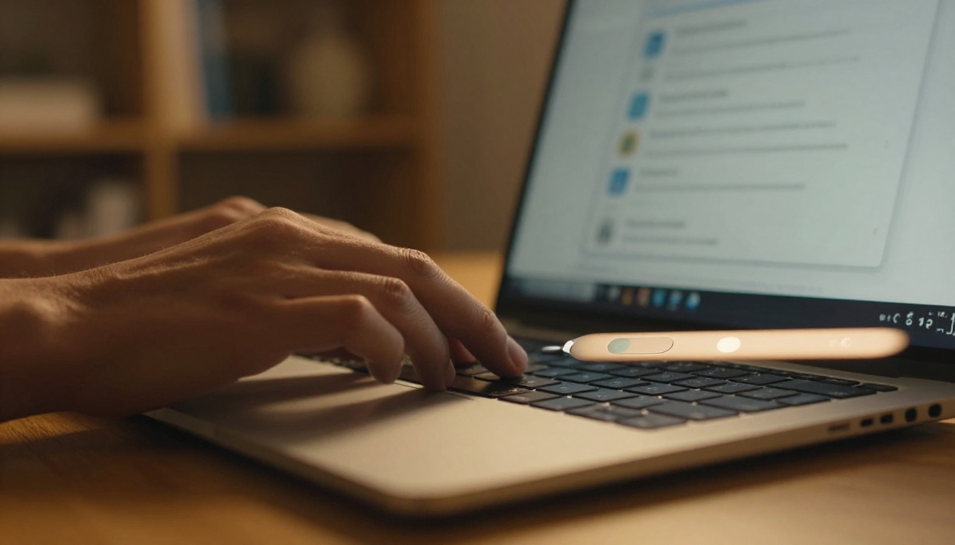 Hands adjusting accessibility settings on a modern laptop touchscreen
