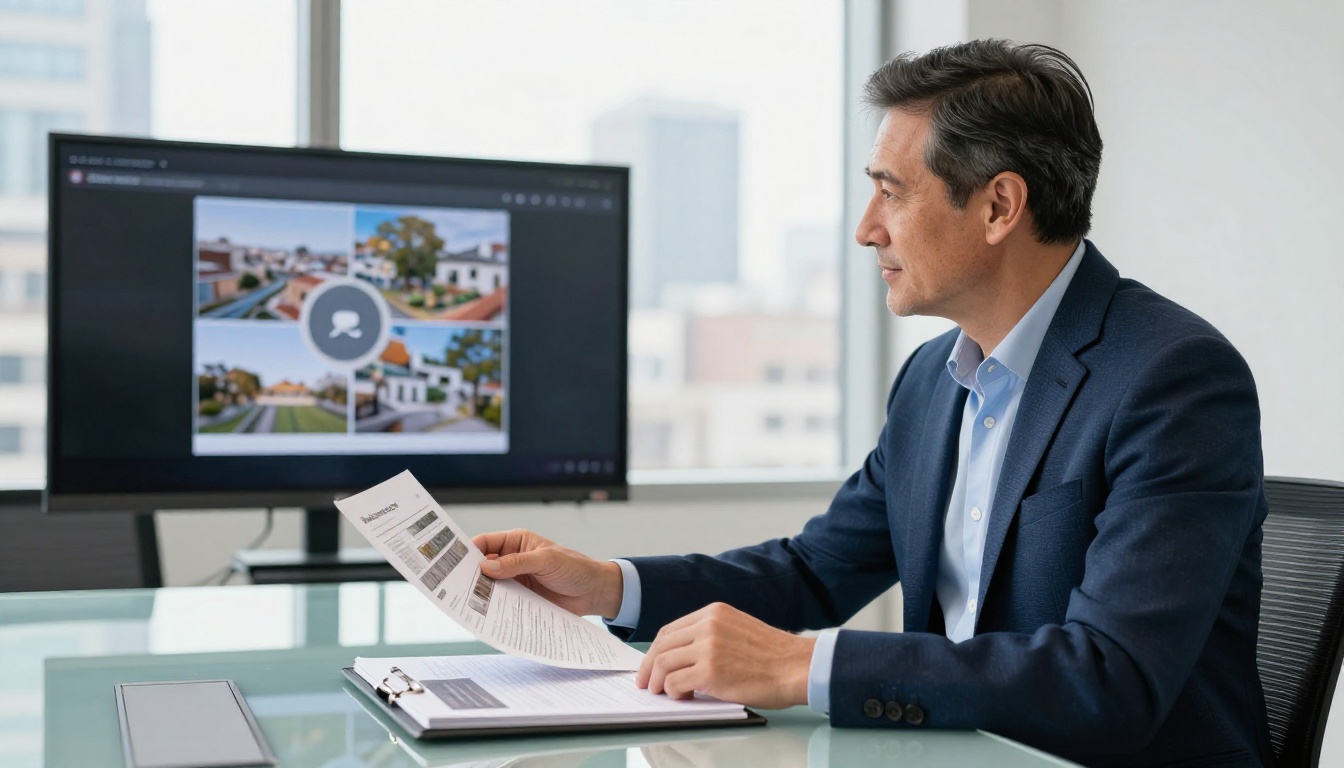 Real estate agent presenting property brochure flipbook